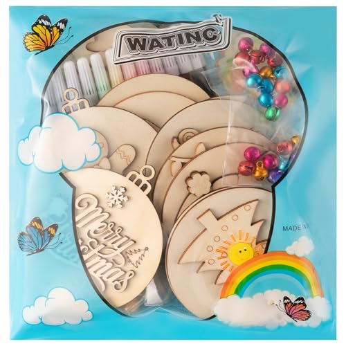 12 Styles Unfinished Wooden Christmas Ornaments Kit with Paint Pens C49307