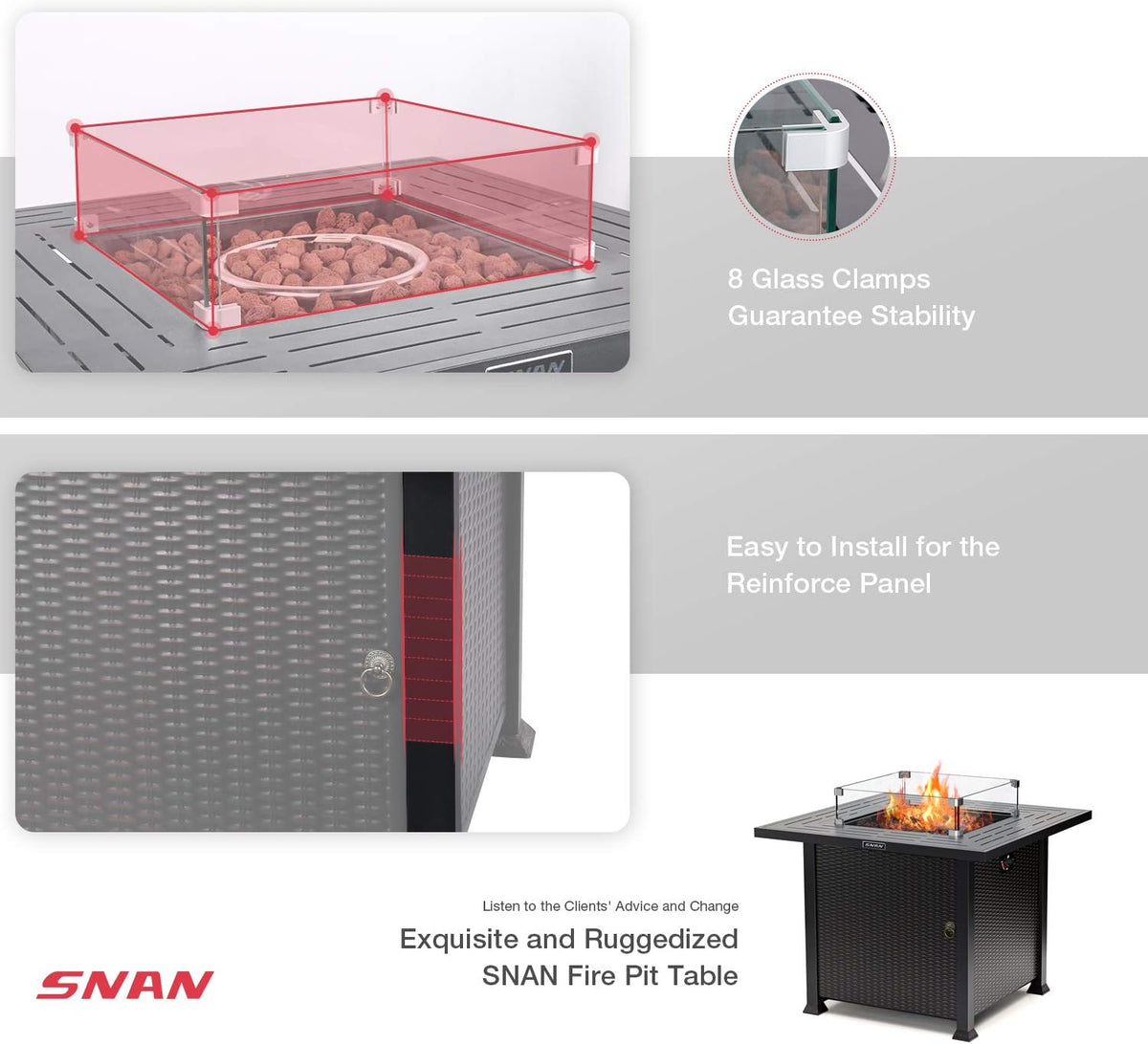 32 Inch 50,000 BTU Propane Fire Pit Table with Glass Wind Guard U51660