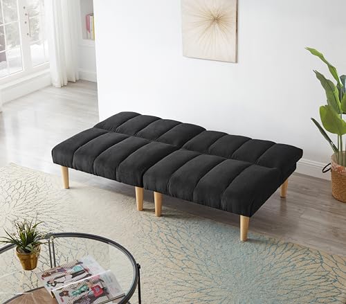 Blue Corduroy Convertible Futon Sofa Bed with Wooden Legs Q117744
