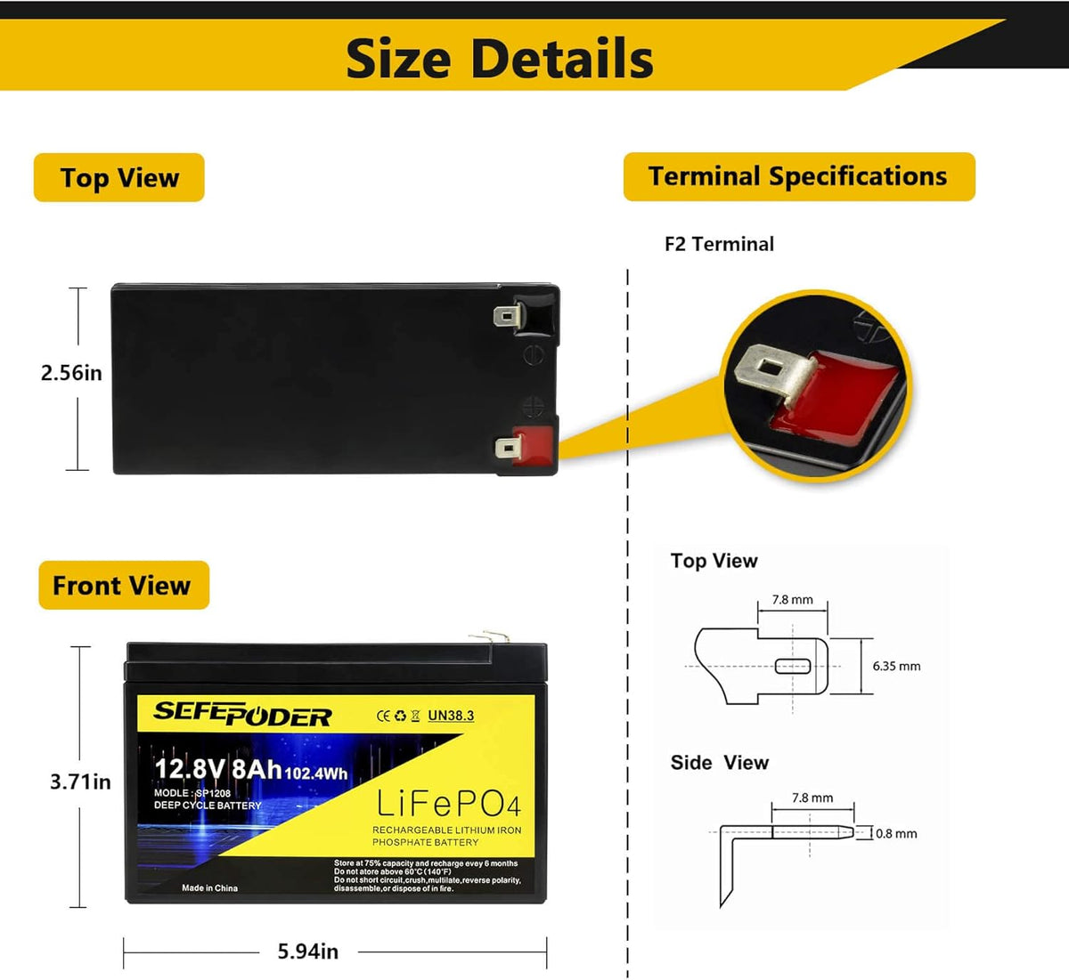 12V 8Ah Lifepo4 Lithium Ion Rechargeable Battery 2 Pack G979