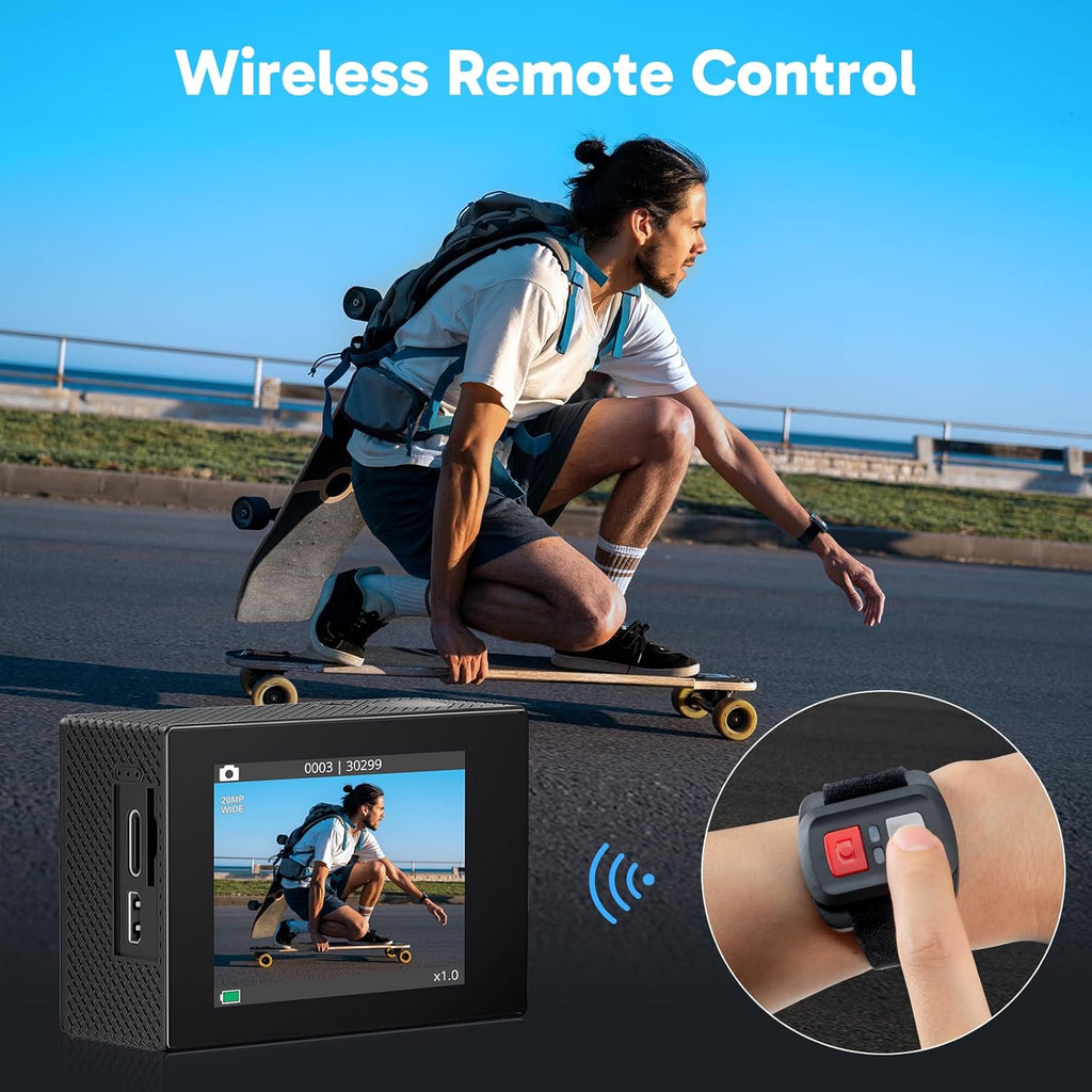4K30FPS 20MP WiFi Action Camera and 7 in 1 Accessories Kit Bundle G56402