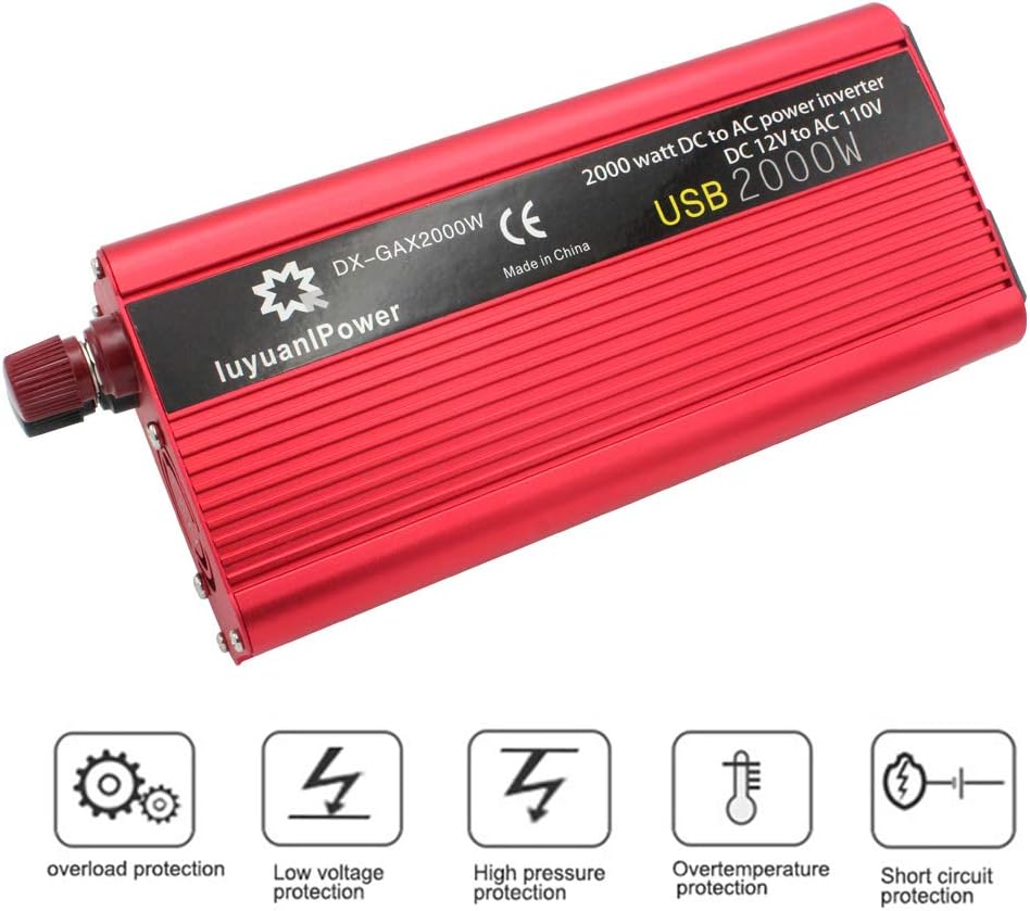 1200W DC to AC 12V to 110V Car Power Inverter with 3.1A USB and Battery Clips N408