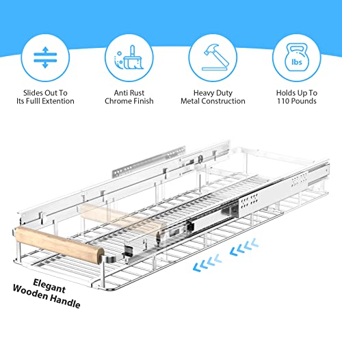 Extendable Slide Out Cabinet Organizer Pull Out Pantry Shelves Drawers Under Sink Sliding Basket, Adjusted Width 16.1"-26.3", 2 Pack O4204