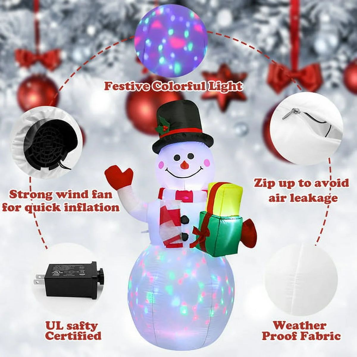 Snowman Christmas Inflatables with Rotating LED Lights I111688