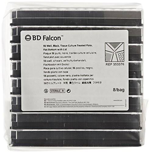 96-Well Black Flat Bottom TC-Treated Microplate with Lid, Sterile, 8/Pack A39627