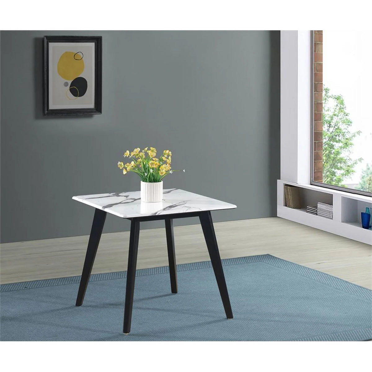 Wood Square Faux Marble Top End Table T7154