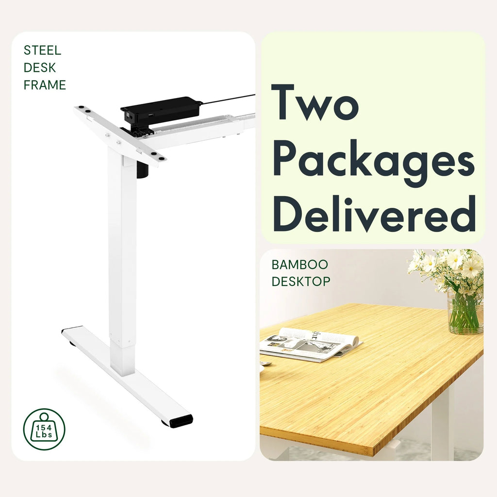 100% Bamboo Electric Standing Desk 60''X30'' White A8031