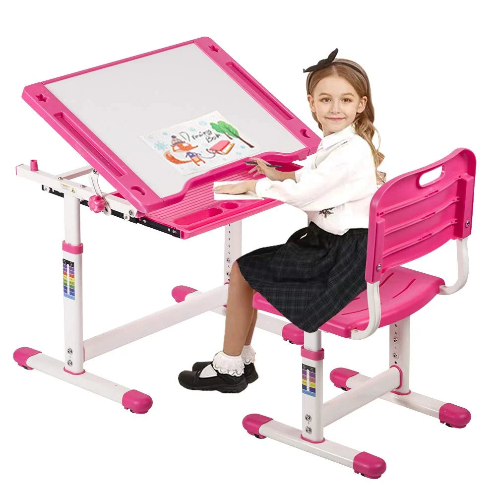 Kids Adjustable Height Ergonomic Desk and Chair Set with Storage Drawer W1348