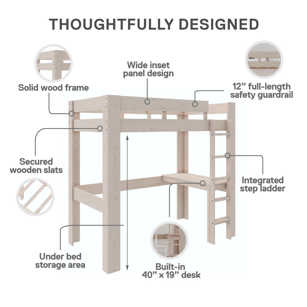 Twin Solid Wood Loft Bed with Desk A530