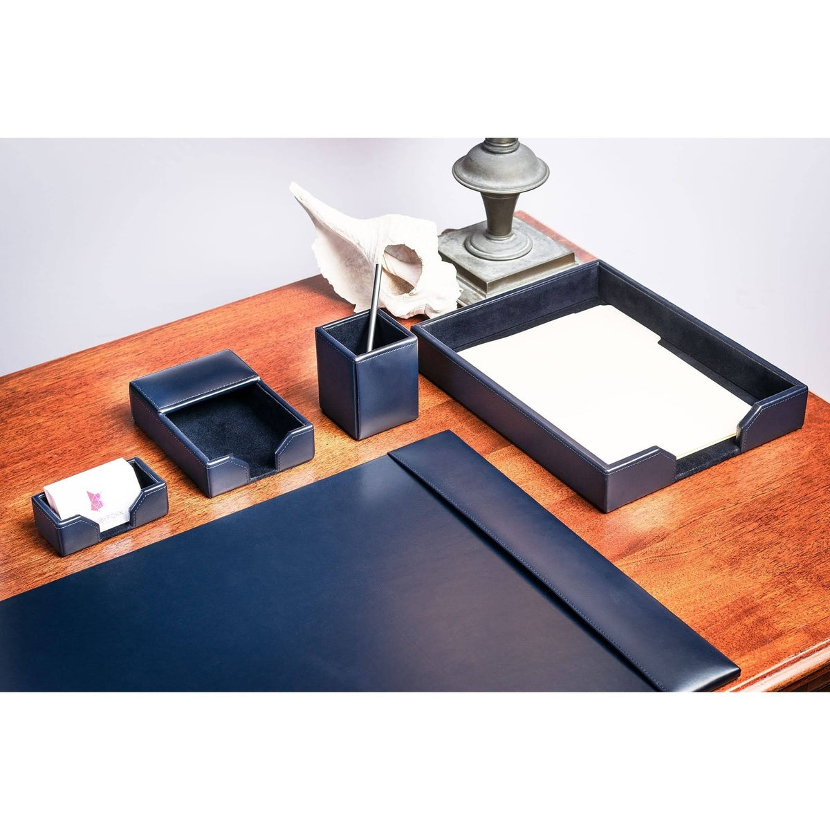 Navy Blue Bonded Leather 5-Piece Desk Set M41120