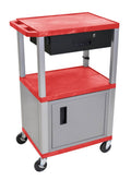 Red and Nickel Utility Cart with Cabinet and Drawer Q1354