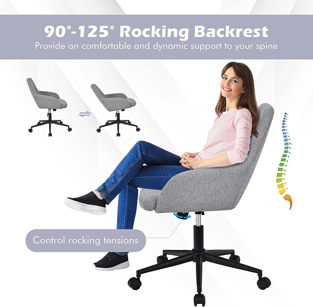 Grey Linen Fabric Upholstered Office Chair N216901