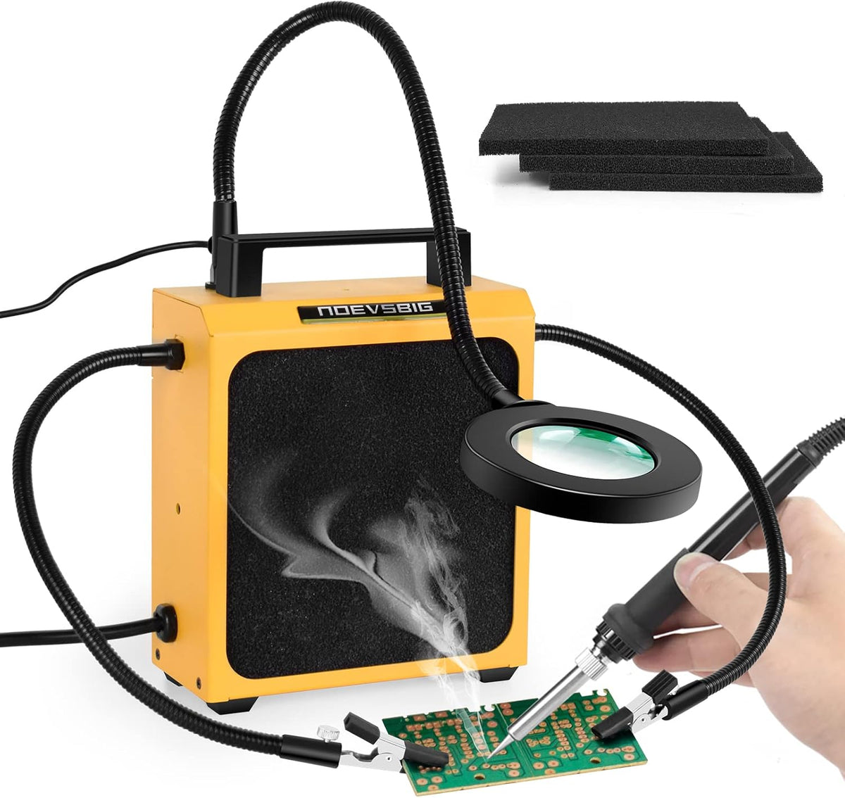 3 PCS Carbon Filter Solder Fume Extractor with LED Magnifying Lamp and Flexible Arms H8772