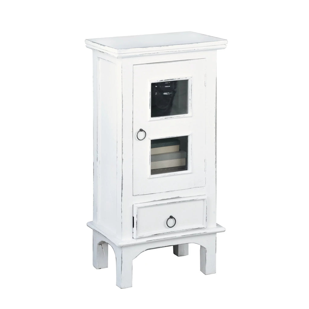 1-Door Wood End Table/Nightstand in Distressed White O4561