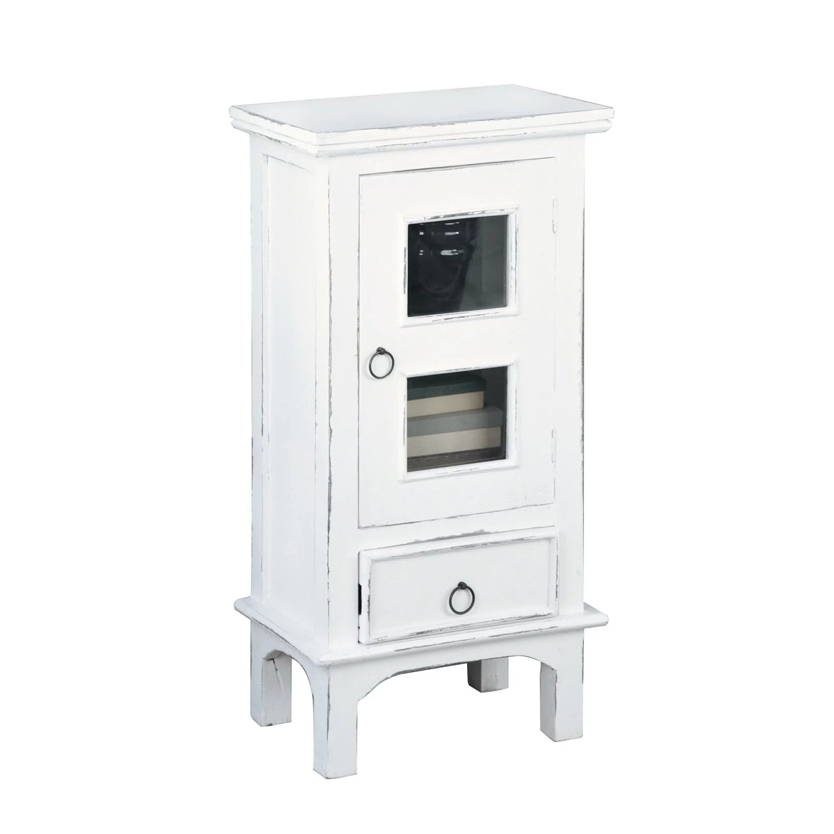 1-Door Wood End Table/Nightstand in Distressed White O4561