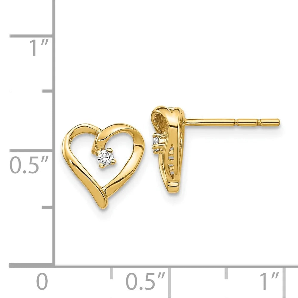 14k Yellow Gold Diamond Heart Stud Earrings N455