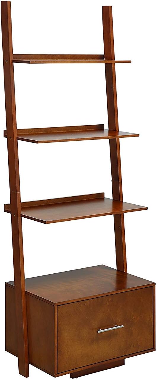 Gray Ladder Bookcase with File Drawer F9380