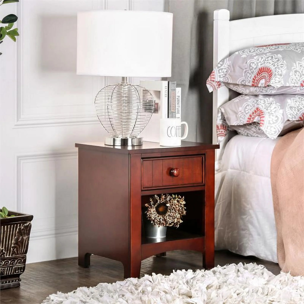 Solid Wood 1-Drawer Nightstand in Cherry D903