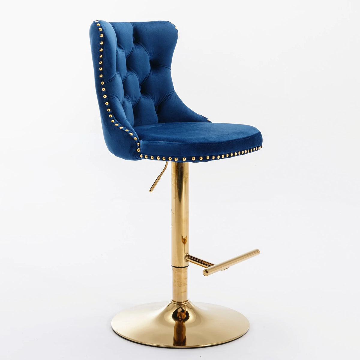 Golden Swivel Velvet Barstools Adjustable Height Blue Set of 2 T227992