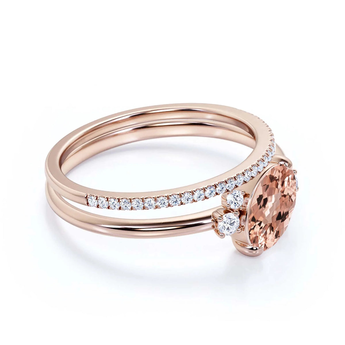 10k Solid Rose Gold Oval Cut Morganite And Diamond Moissanite Engagement Ring N124041