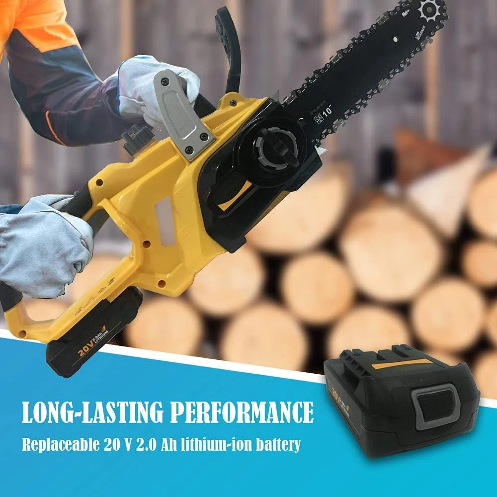 Cordless Chainsaw, 10-inch Brushless Chain Saw with 20V Rechargeable Batteries and Charger D32576