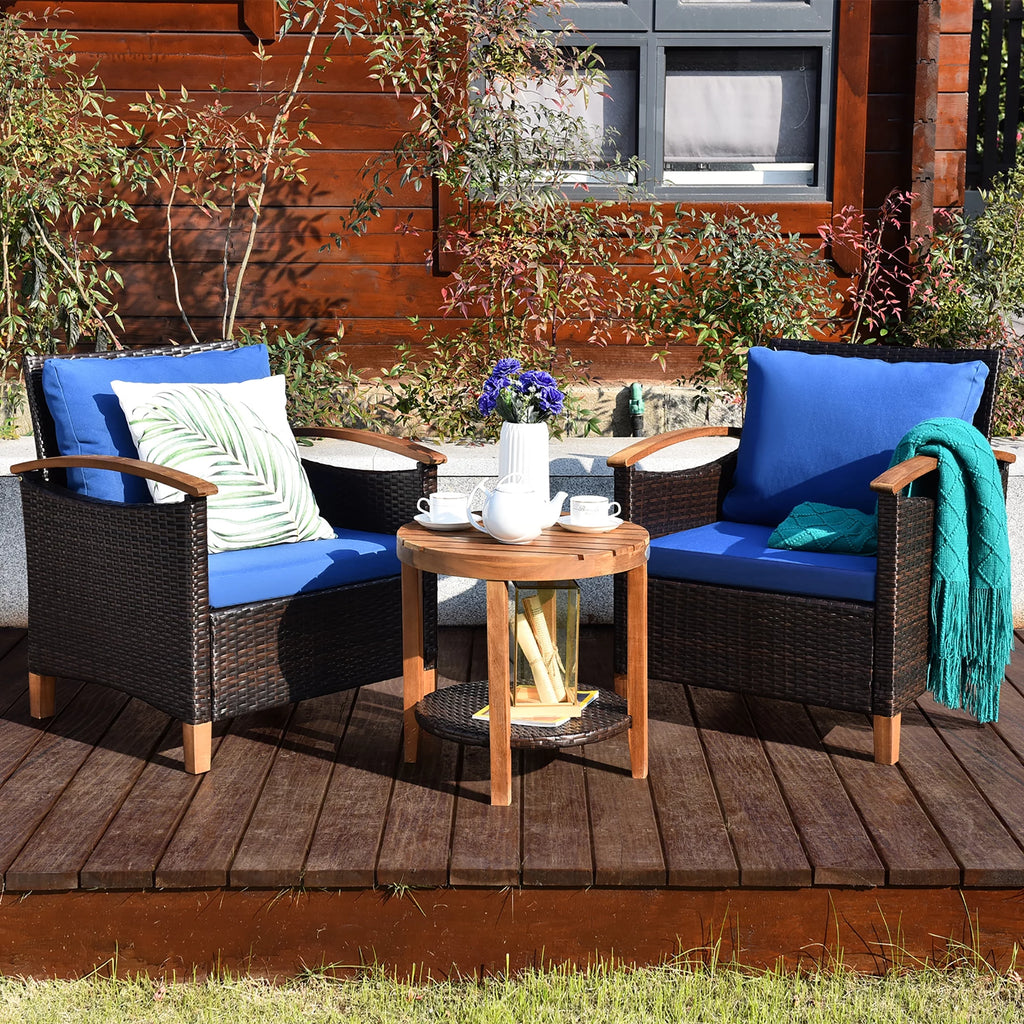 3 Pc Patio Rattan Furniture Set with Cushion V92533
