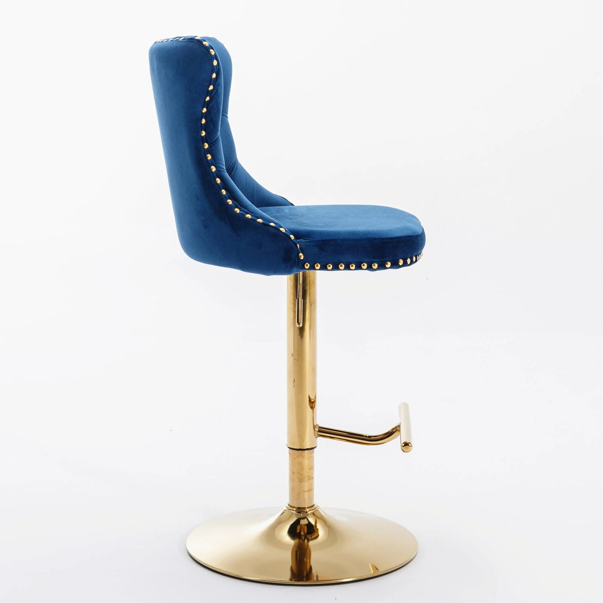 Golden Swivel Velvet Barstools Adjustable Height Blue Set of 2 T227992