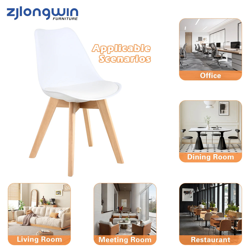 White Upholstered Dining Chair with Beech Wood Legs Set of 2 F74355