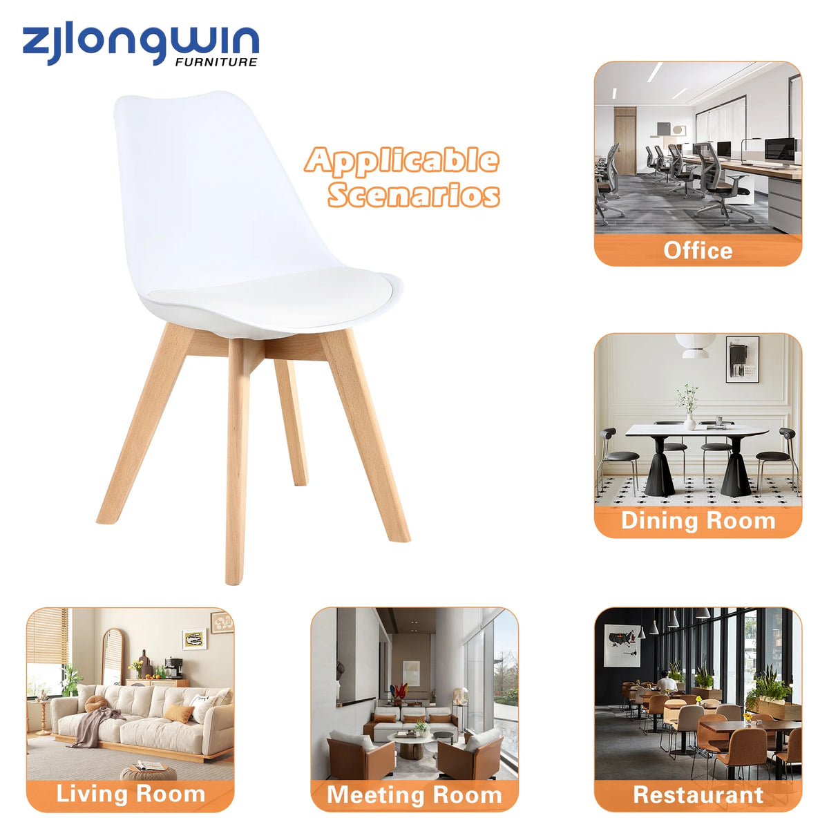 White Upholstered Dining Chair with Beech Wood Legs Set of 2 F74355