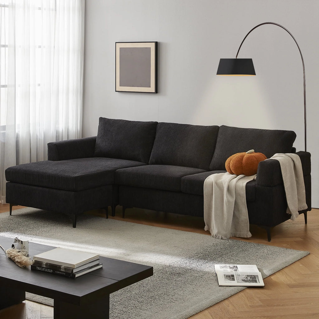 96" 3-Seat Sectional Sofa with Chaise Black Z796