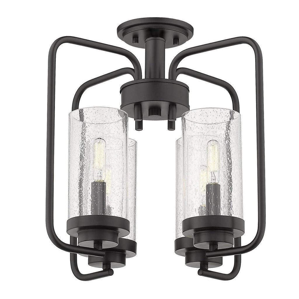 Aged Brass Semi-Flush Fixture with Seeded Glass K929387