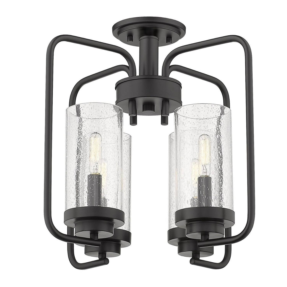 Aged Brass Semi-Flush Fixture with Seeded Glass K929387