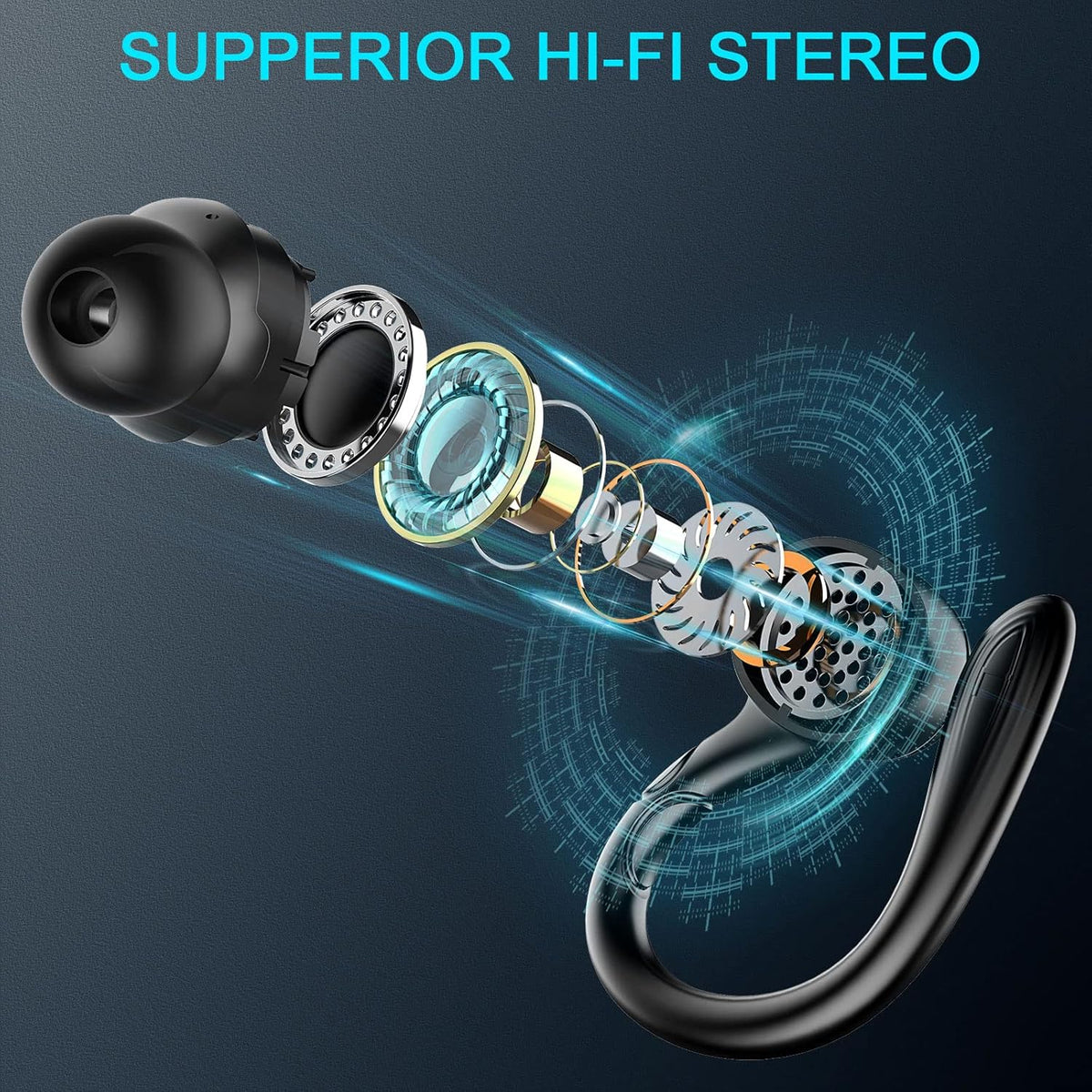 Wireless Earbud with Detachable Earhooks, IP7 Waterproof, 40H Playtime N4553