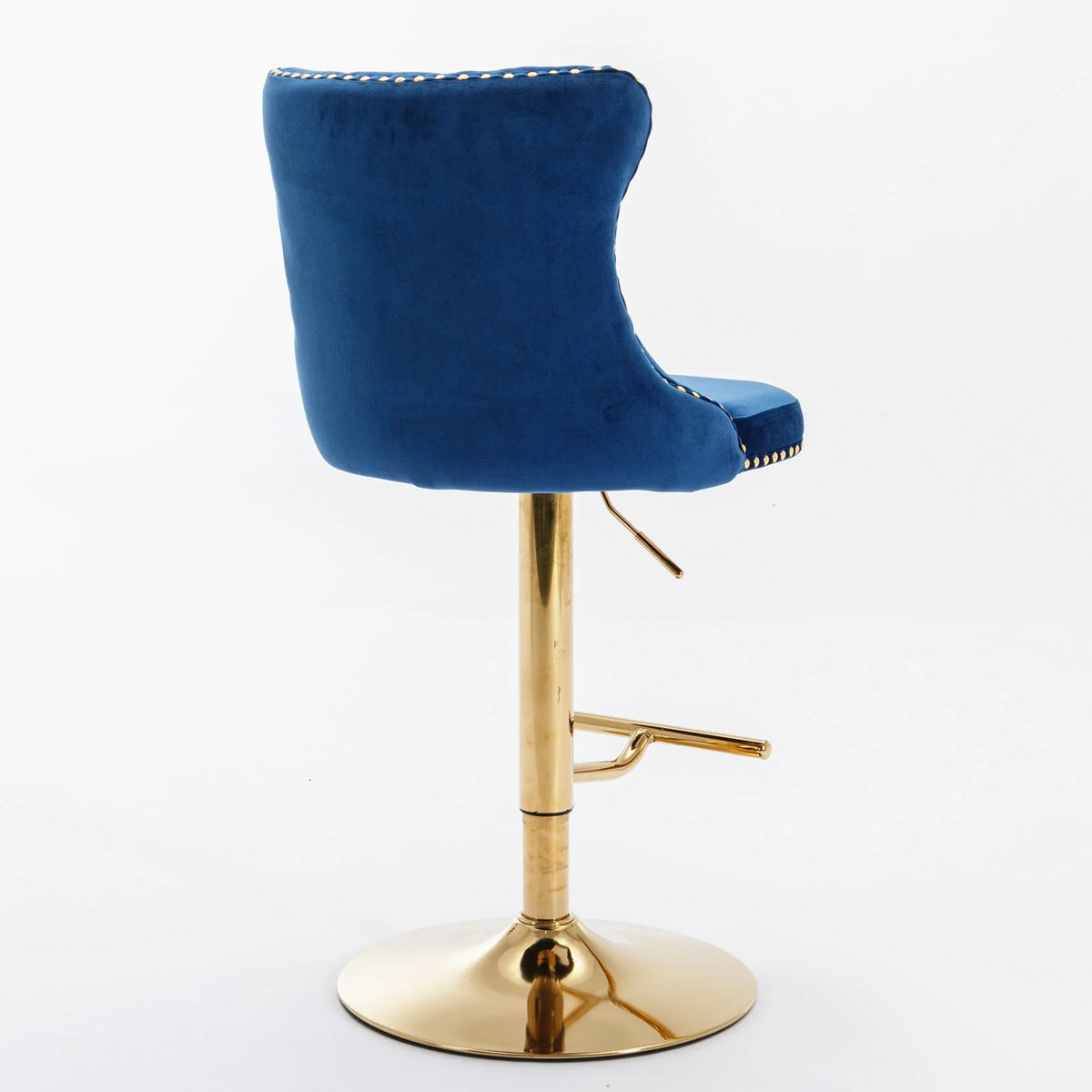 Golden Swivel Velvet Barstools Adjustable Height Blue Set of 2 T227992