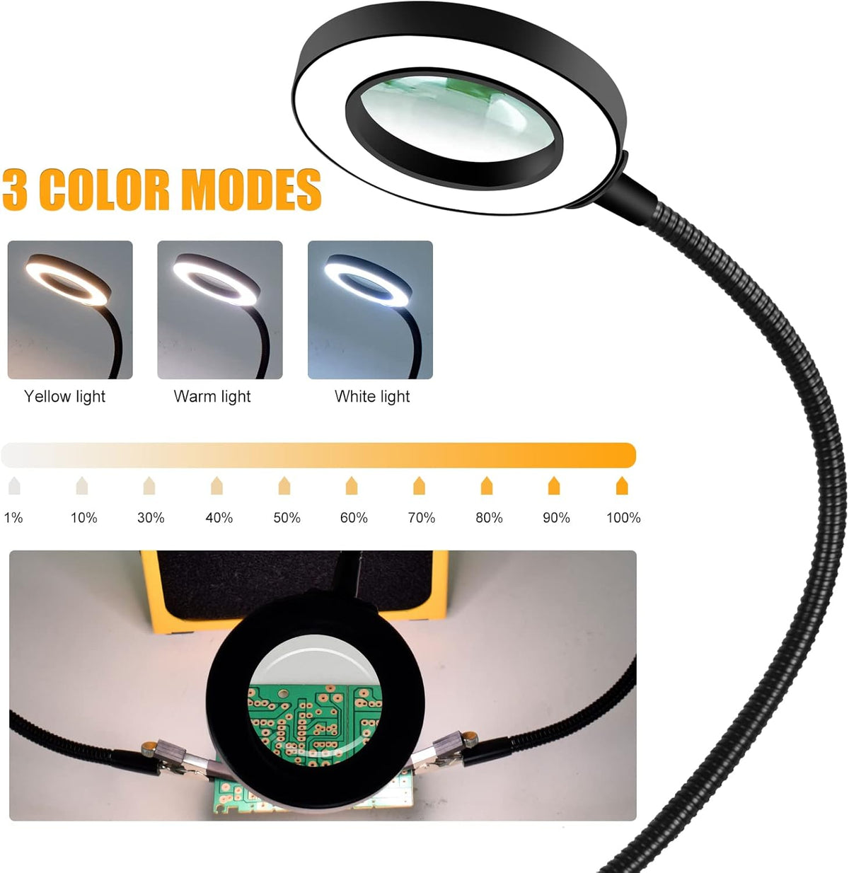 3 PCS Carbon Filter Solder Fume Extractor with LED Magnifying Lamp and Flexible Arms H8772