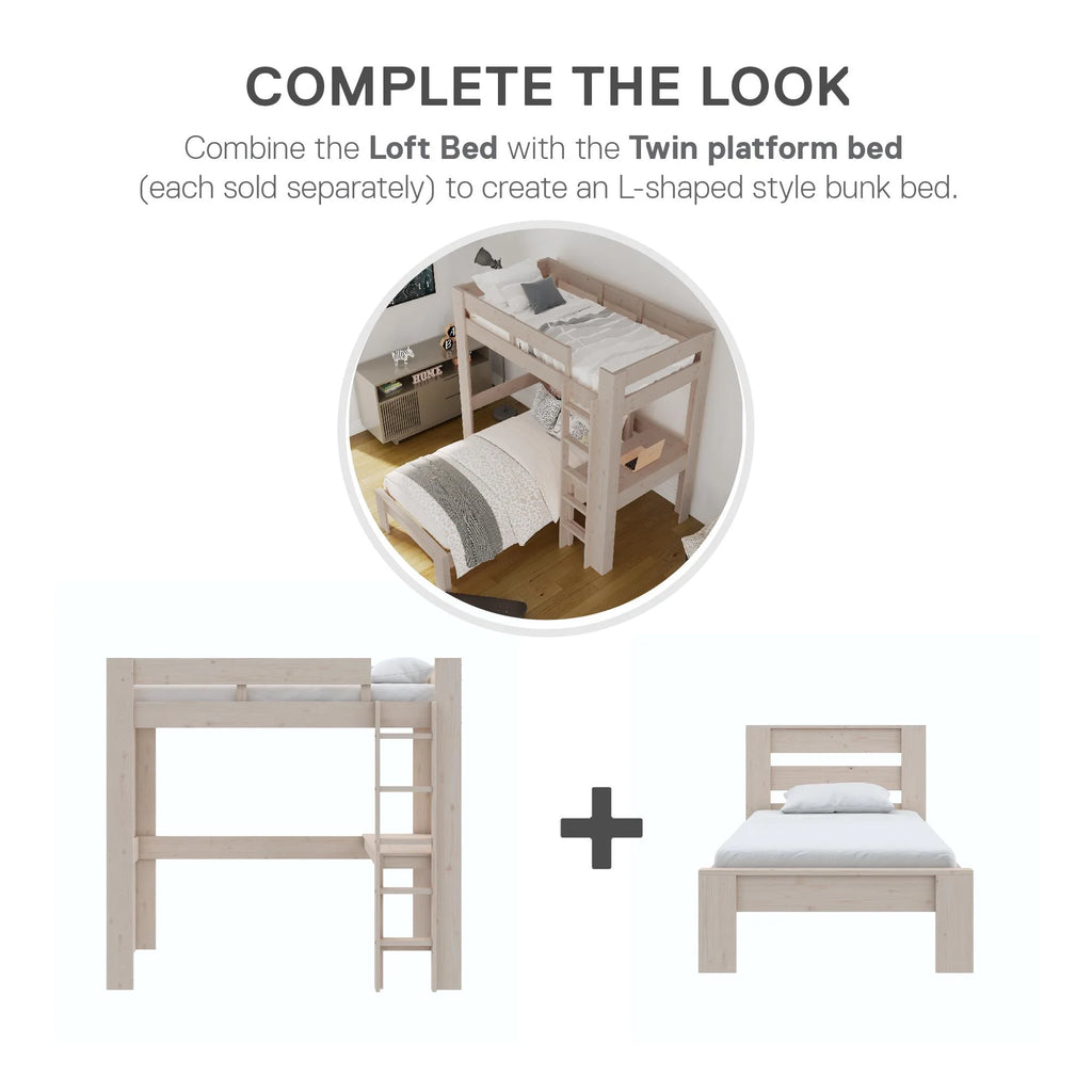 Twin Solid Wood Loft Bed with Desk A530