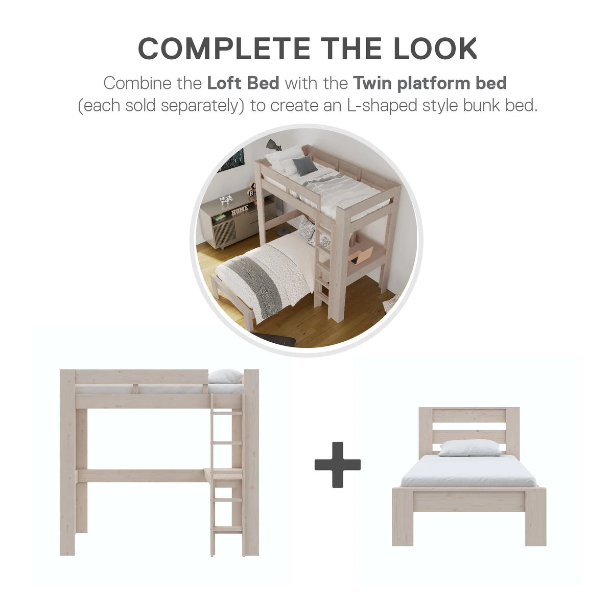 Twin Solid Wood Loft Bed with Desk A530