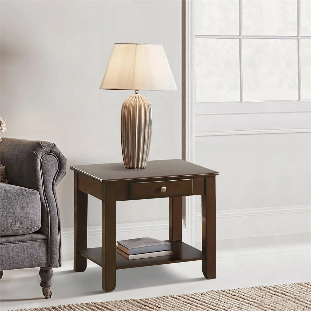 Wood 1 Drawer End Table Set of 2 V3597
