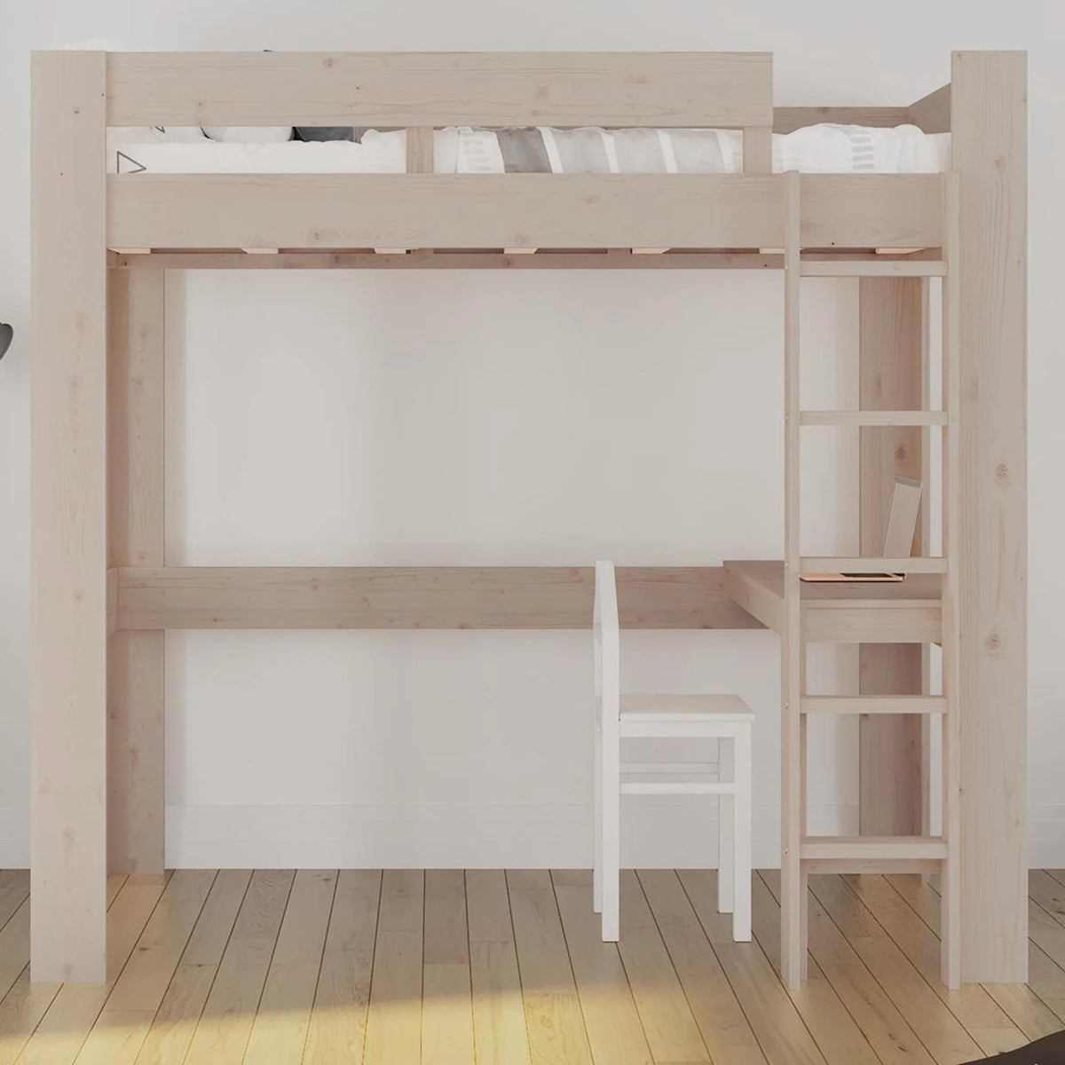 Twin Solid Wood Loft Bed with Desk A530