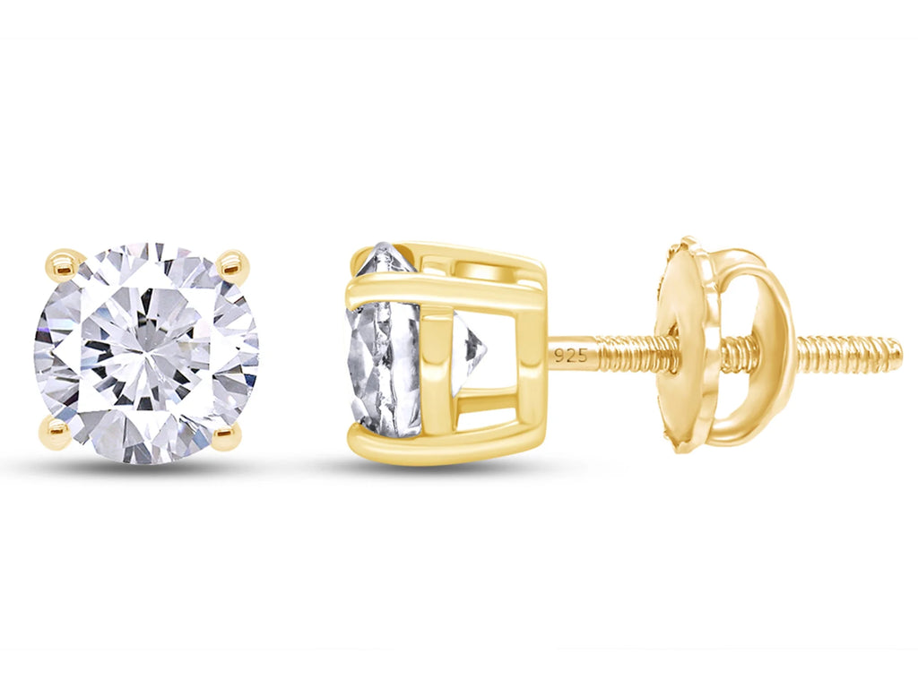 4.5MM Round Cut Lab Created Moissanite Screw Back Stud Earrings In 18K Yellow Gold Over Sterling Silver J52461