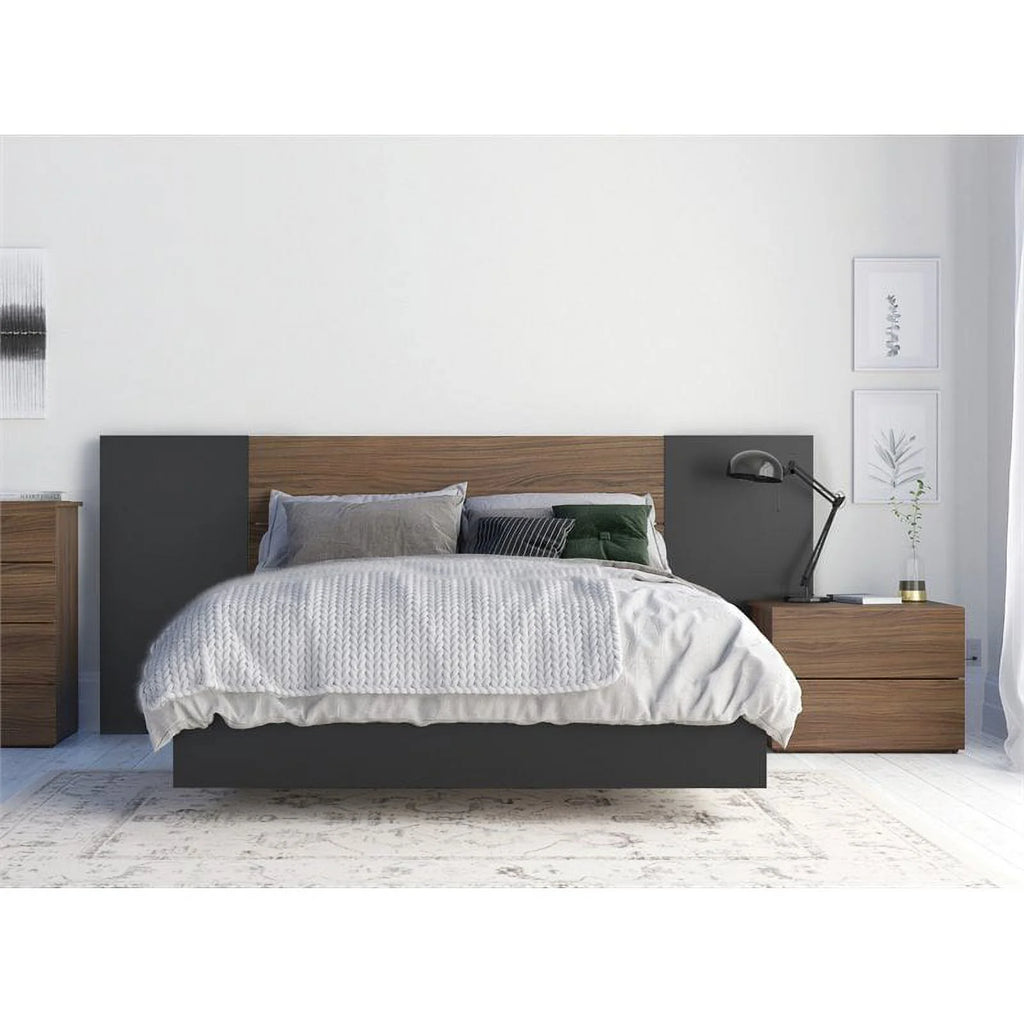 4 Piece Full Size Bedroom Set Walnut Black S2599