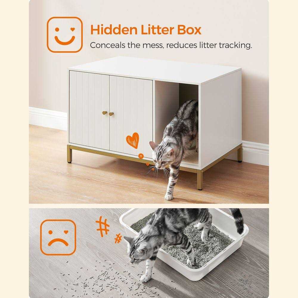 Modern Cat Litter Box Enclosure with Scratching Mat E84854