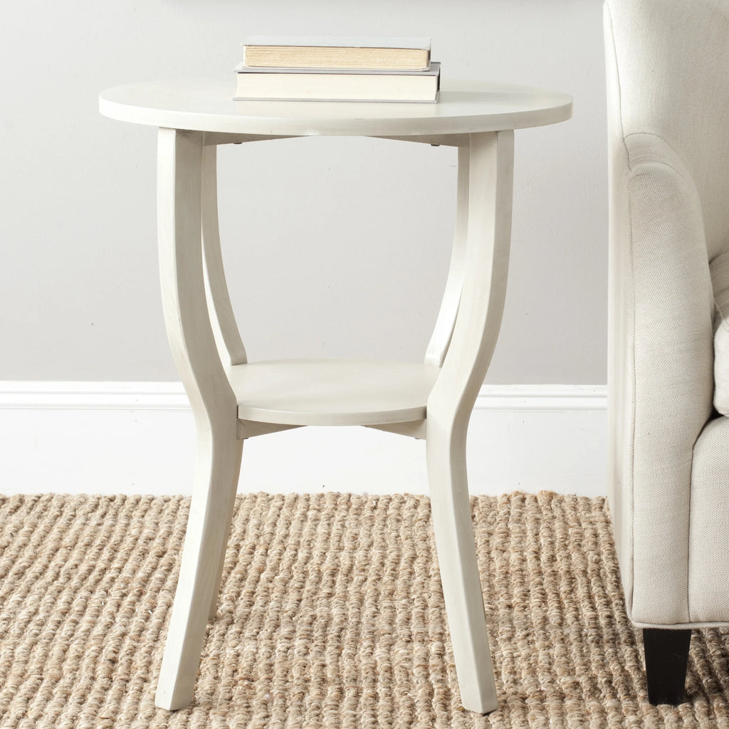 Antique White Round Pedestal Accent Table A33737
