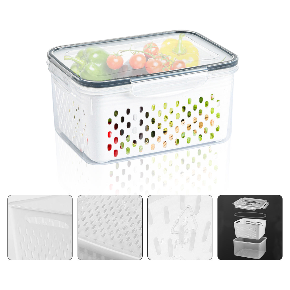 3 Pack Refrigerator Organizer Food Containers with Lids and Drain Colanders O46717