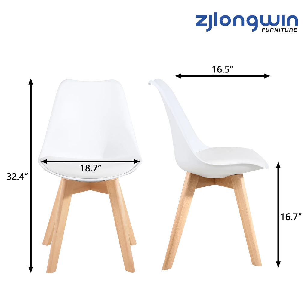 White Upholstered Dining Chair with Beech Wood Legs Set of 2 F74355