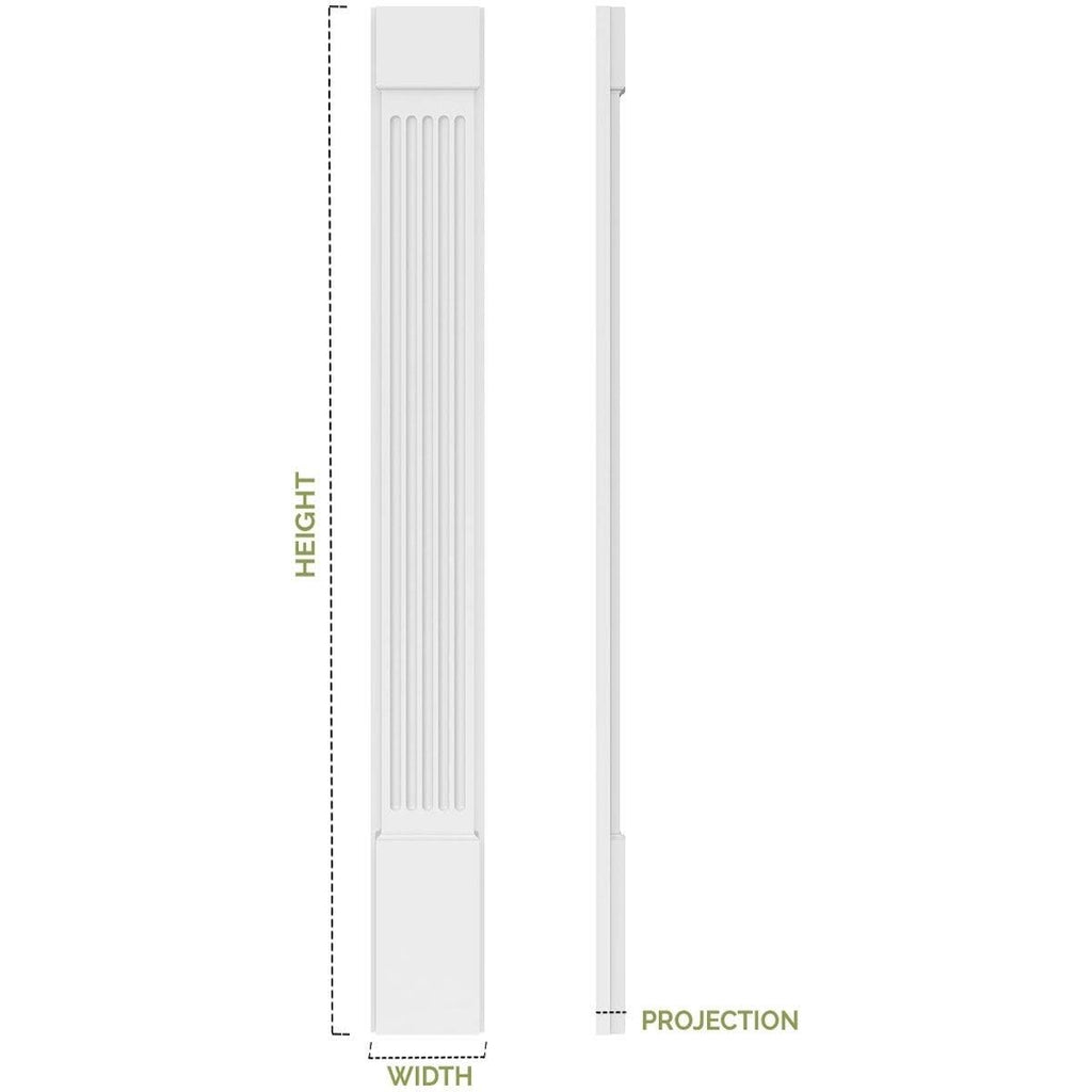 10x22W x 108x22H x 2x22P Two Equal Flat Panel PVC Pilaster with Decorative Capital & Base (Pair) Y255