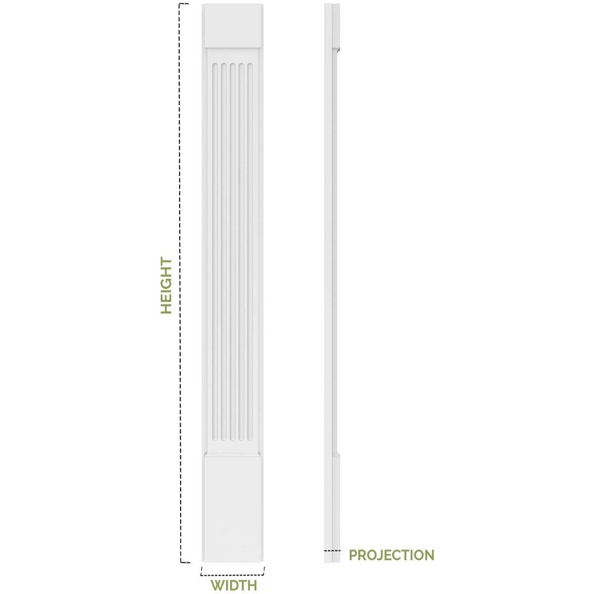 10x22W x 108x22H x 2x22P Two Equal Flat Panel PVC Pilaster with Decorative Capital & Base (Pair) Y255