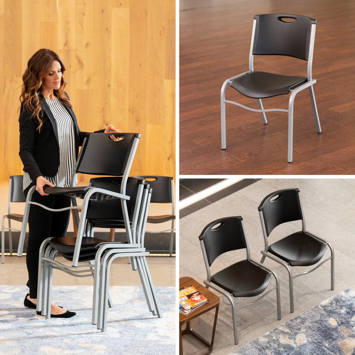 Black Plastic Stacking Chair 4 Pack L732