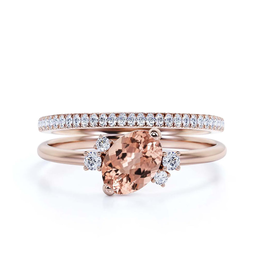 10k Solid Rose Gold Oval Cut Morganite And Diamond Moissanite Engagement Ring N124041