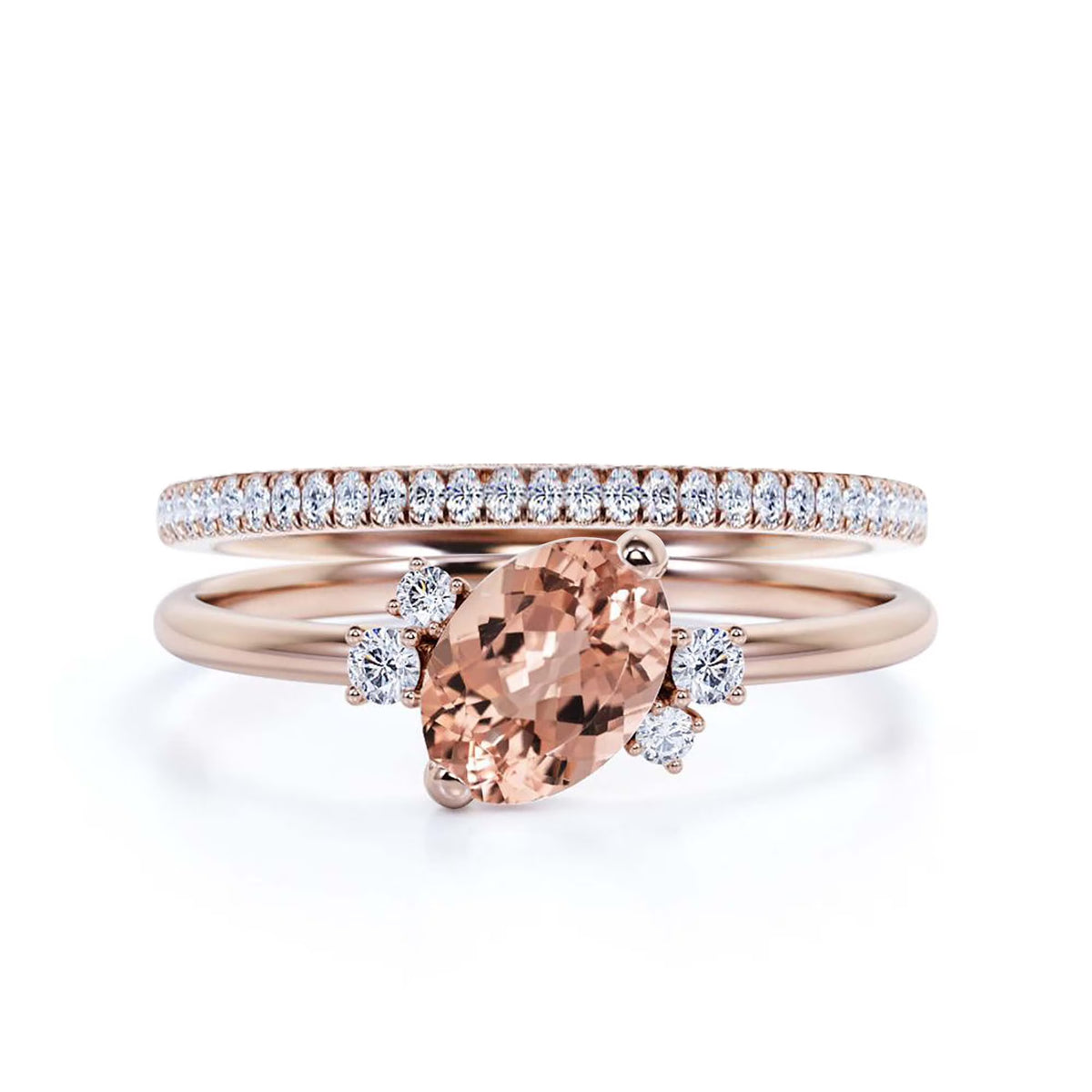 10k Solid Rose Gold Oval Cut Morganite And Diamond Moissanite Engagement Ring N124041